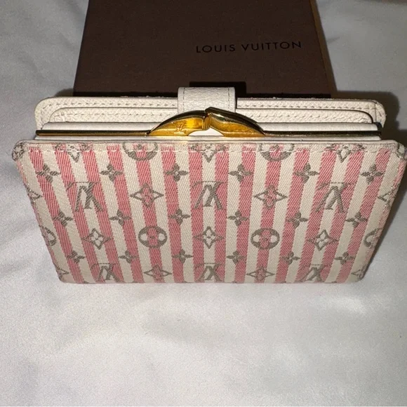 LOUIS VUITTON *rare* Mini Lin Croisette Portefeuille Viennois Pink/Rouge Wallet - Picture 7 of 15
